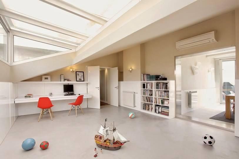 Continuous microcement floor in an open-plan living room